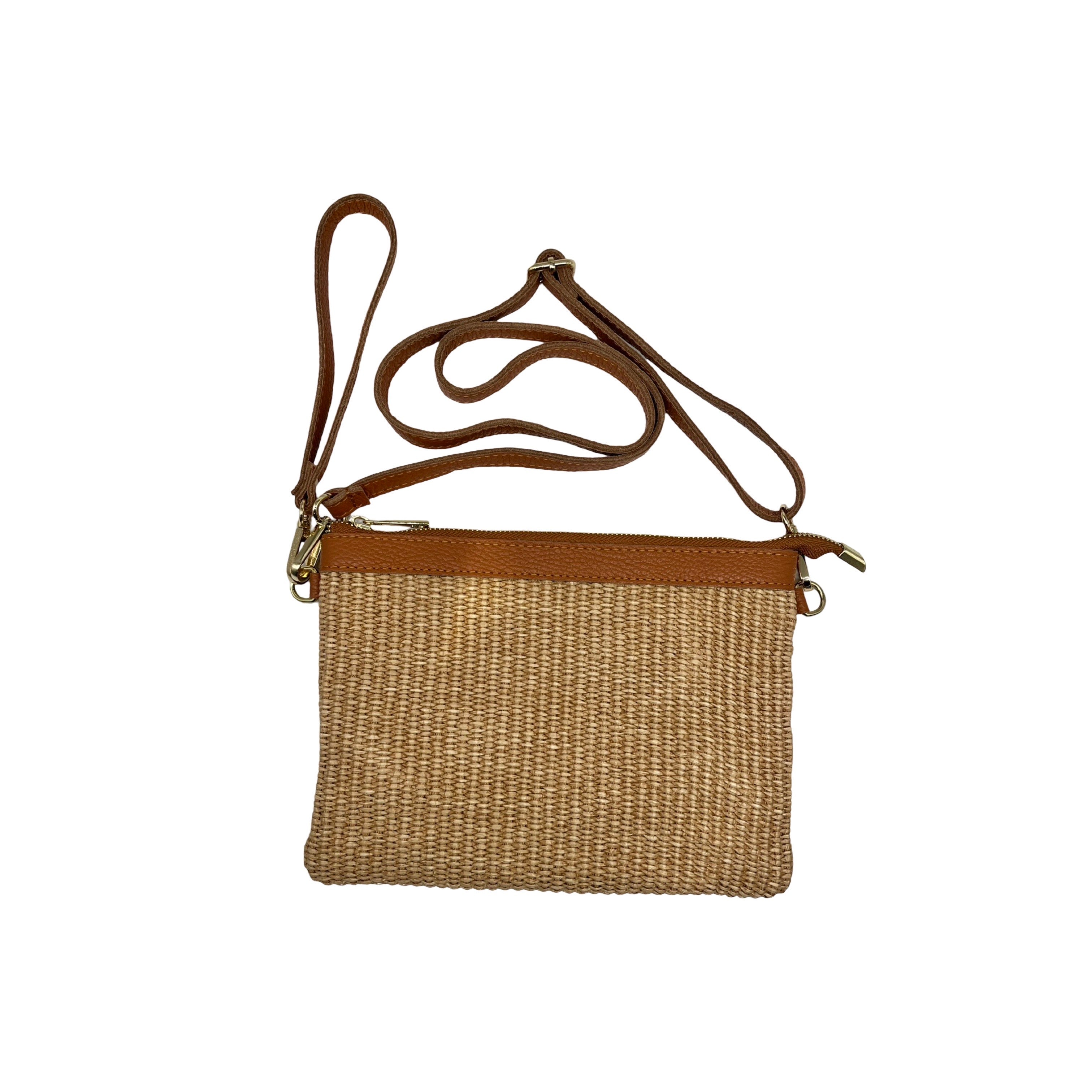 POCHETTE RAPHIA RAPHIA GARNI CUIR