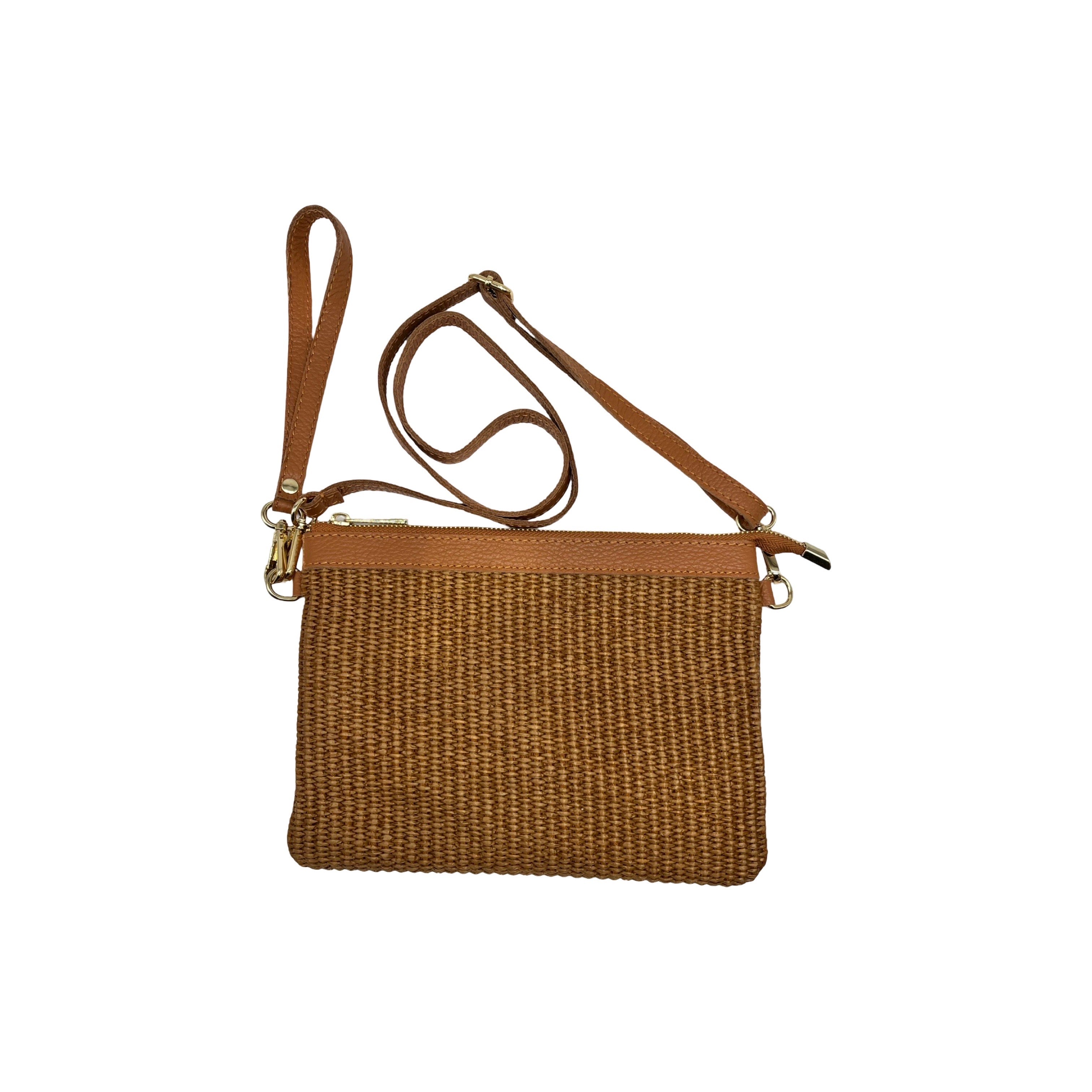 POCHETTE RAPHIA RAPHIA GARNI CUIR