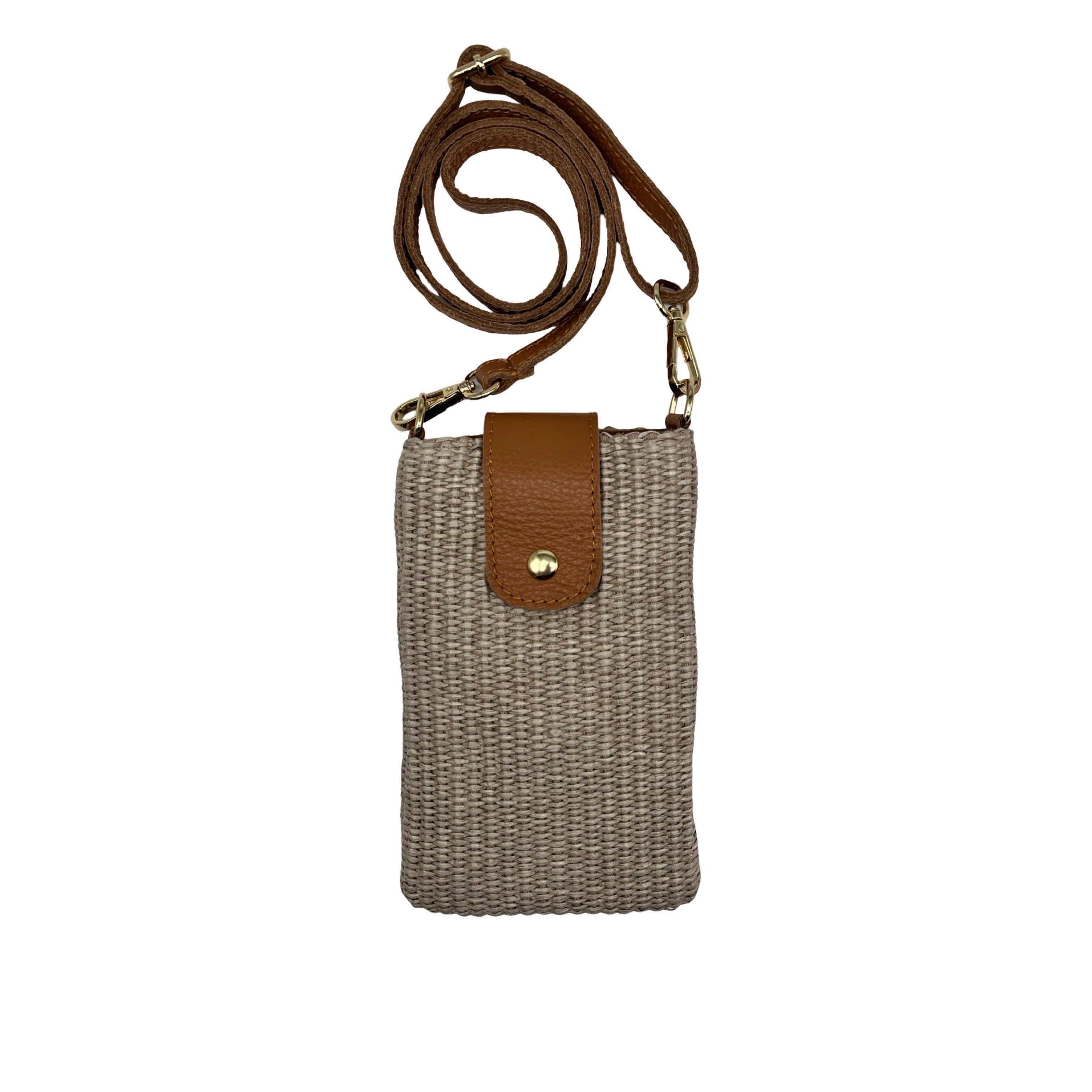 SAC TÉLÉPHONE RAPHIA GARNI CUIR