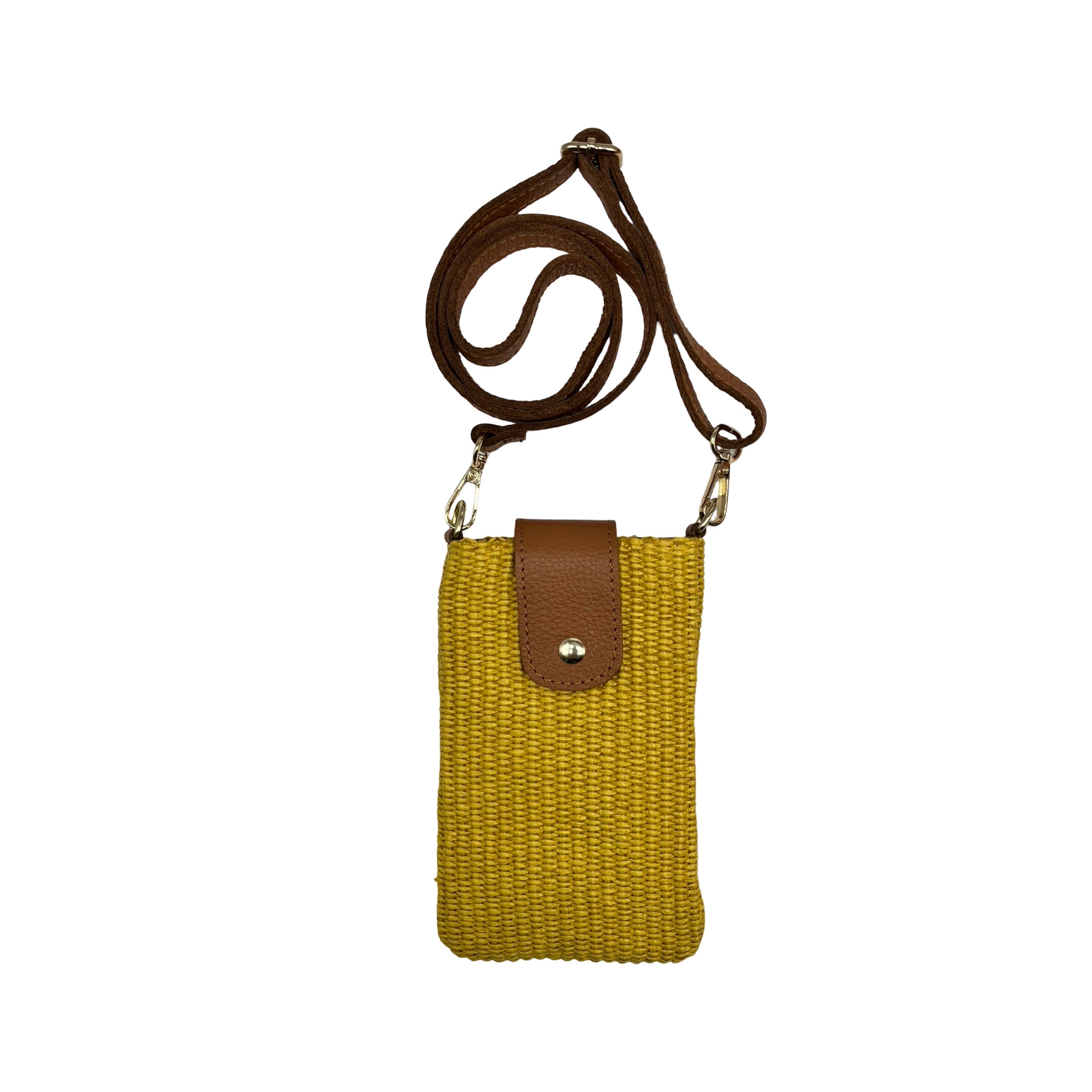 SAC TÉLÉPHONE RAPHIA GARNI CUIR