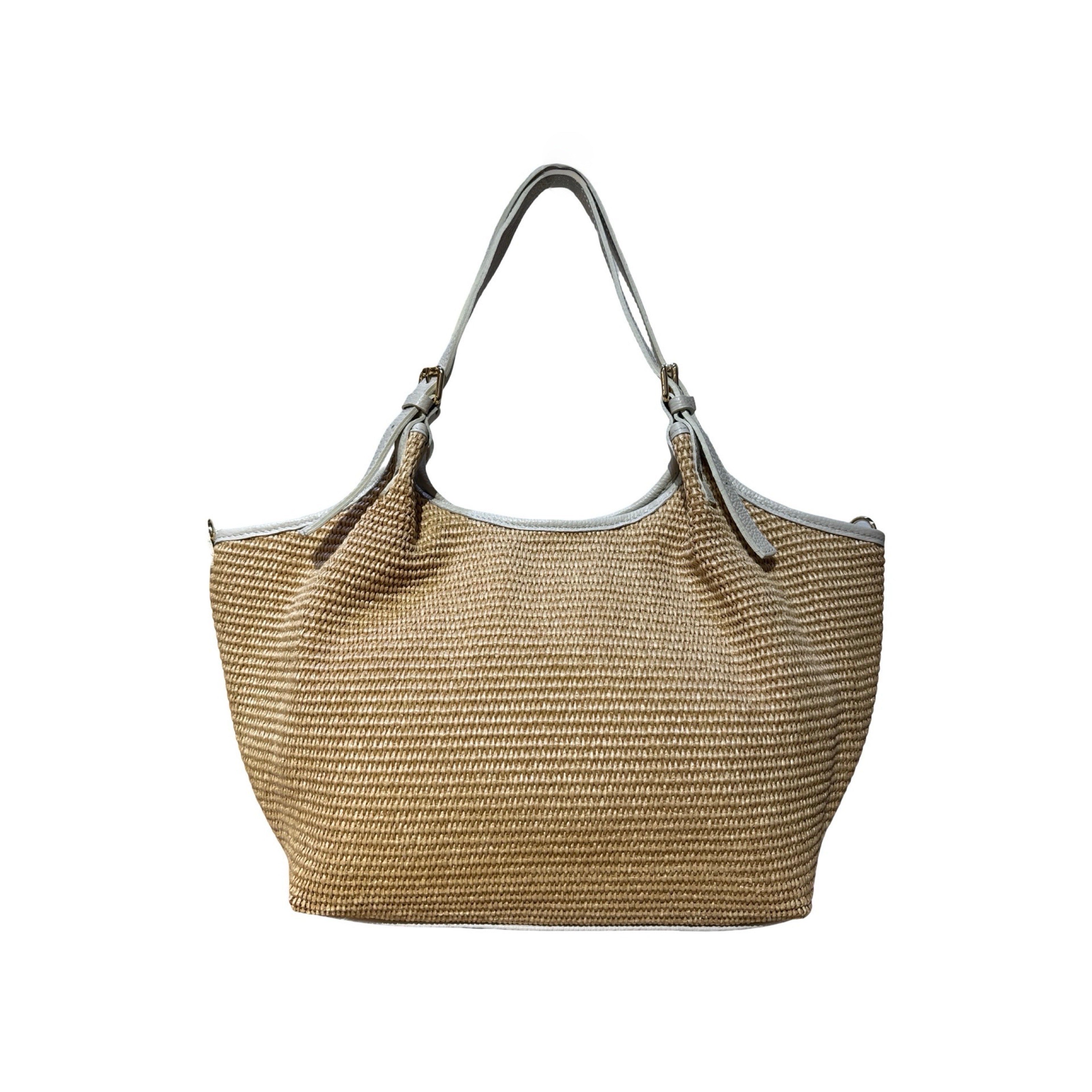 SAC A MAIN RAPHIA GARNI CUIR OLGA