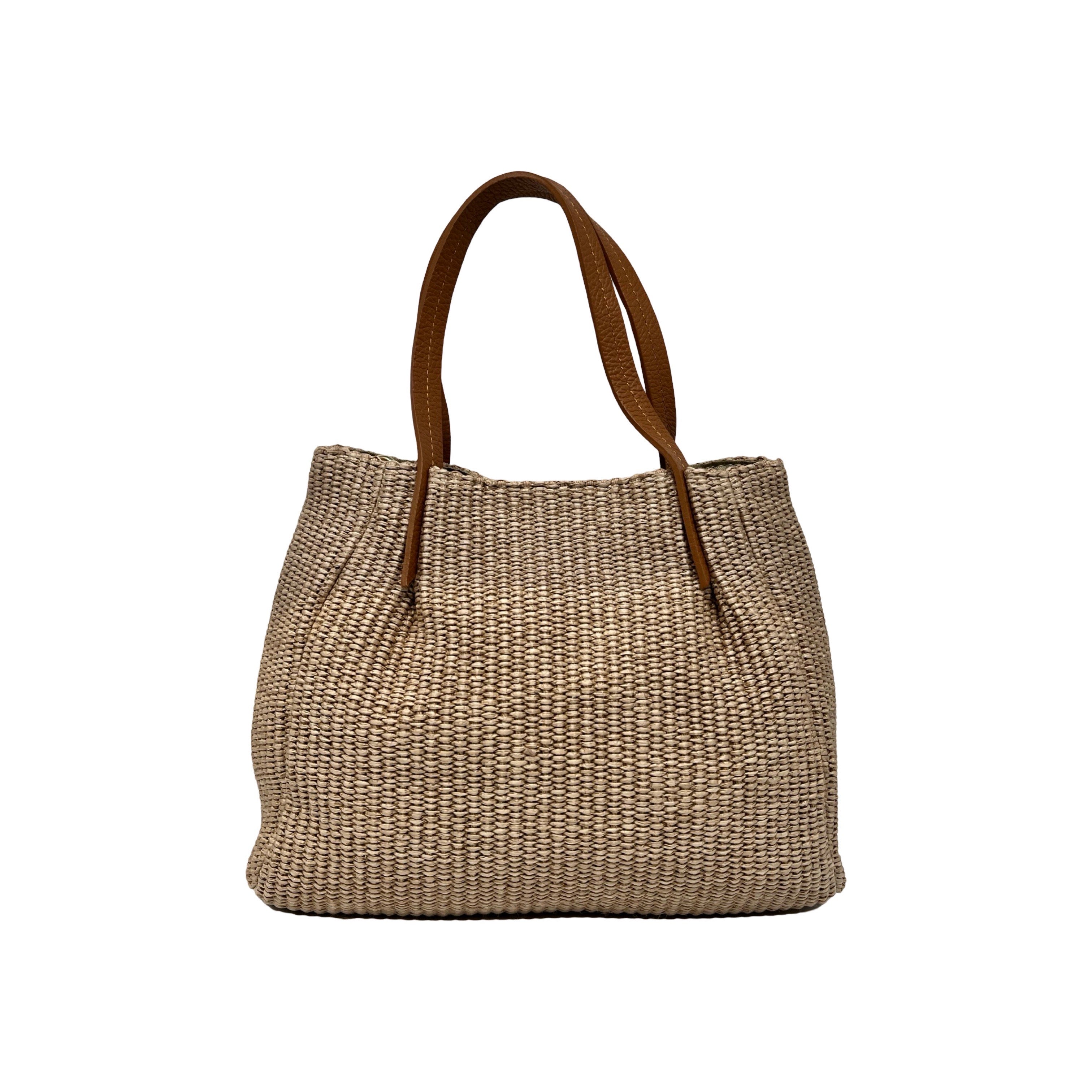 SAC A MAIN RAPHIA GARNI CUIR