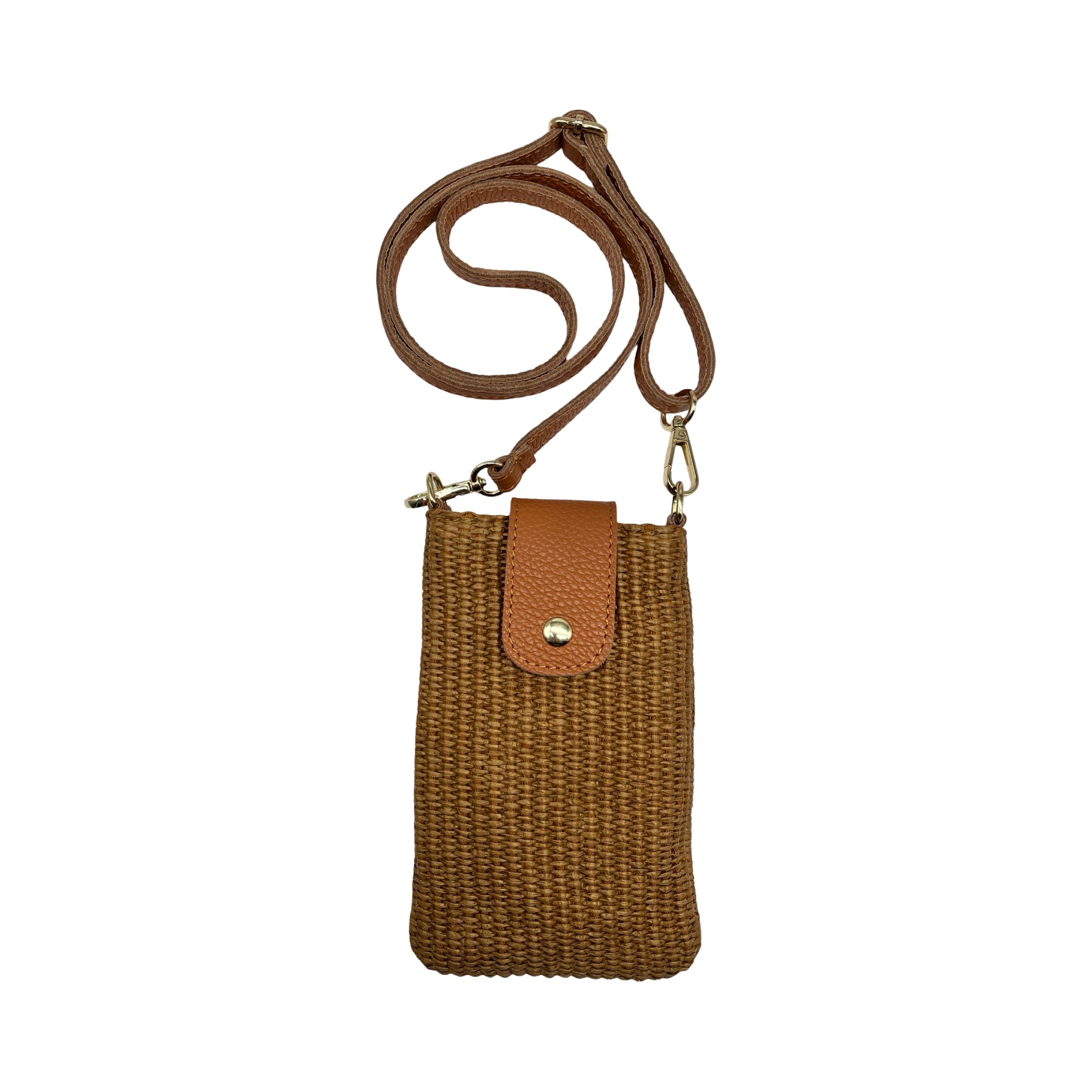 SAC TÉLÉPHONE RAPHIA GARNI CUIR