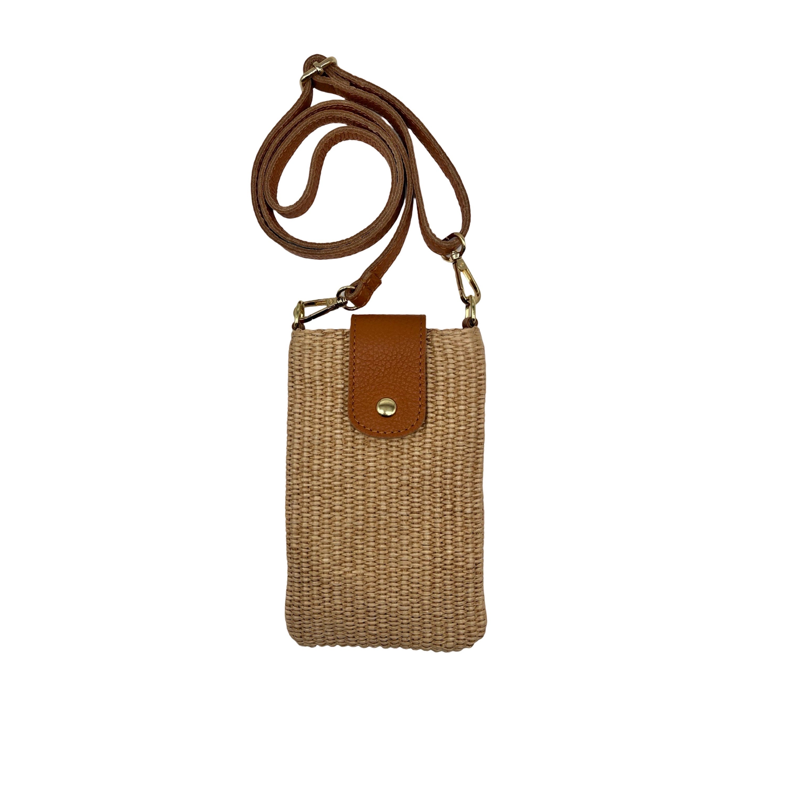 SAC TÉLÉPHONE RAPHIA GARNI CUIR