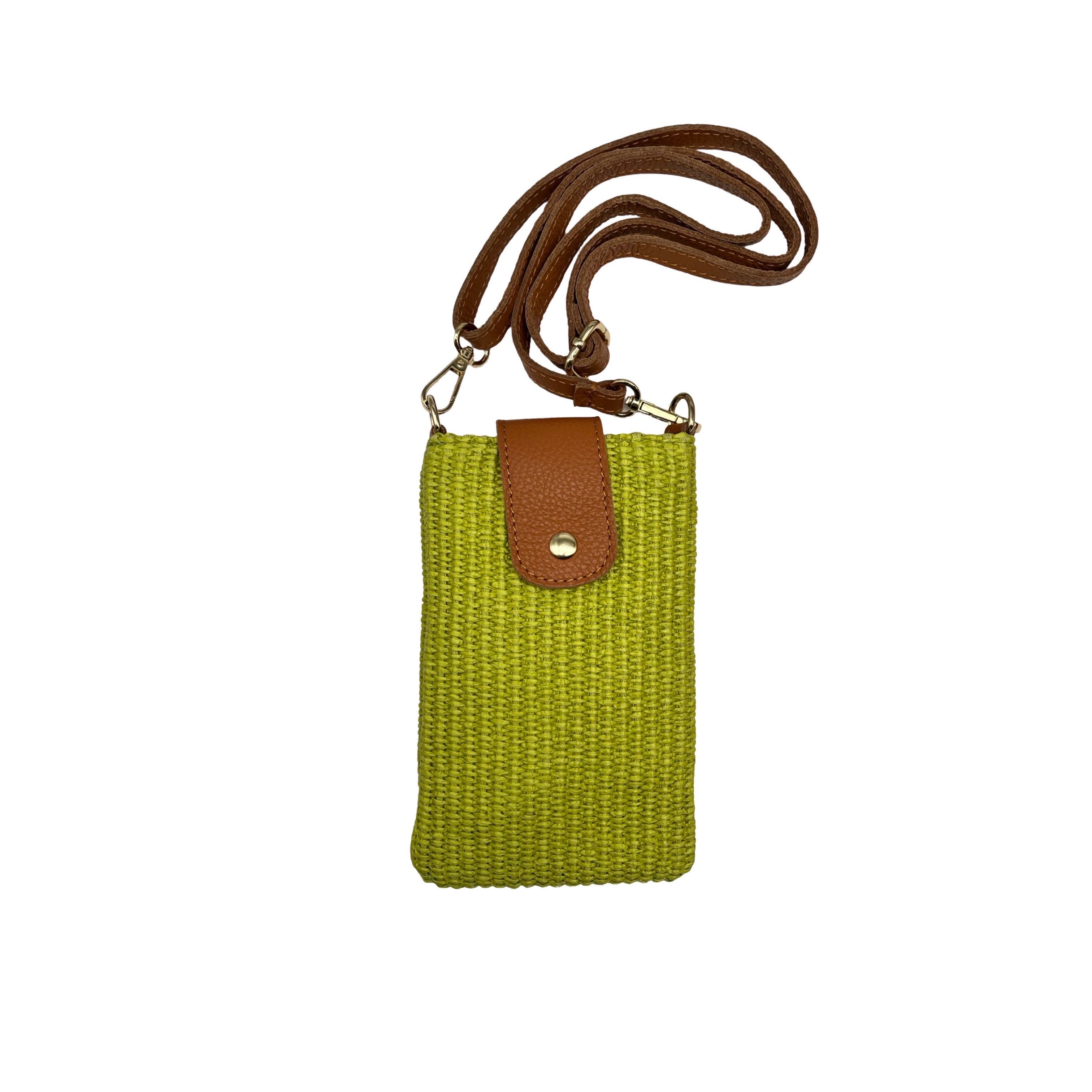 SAC TÉLÉPHONE RAPHIA GARNI CUIR